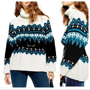 TOPSHOP Sequin Oversize Fair Isle Sweater